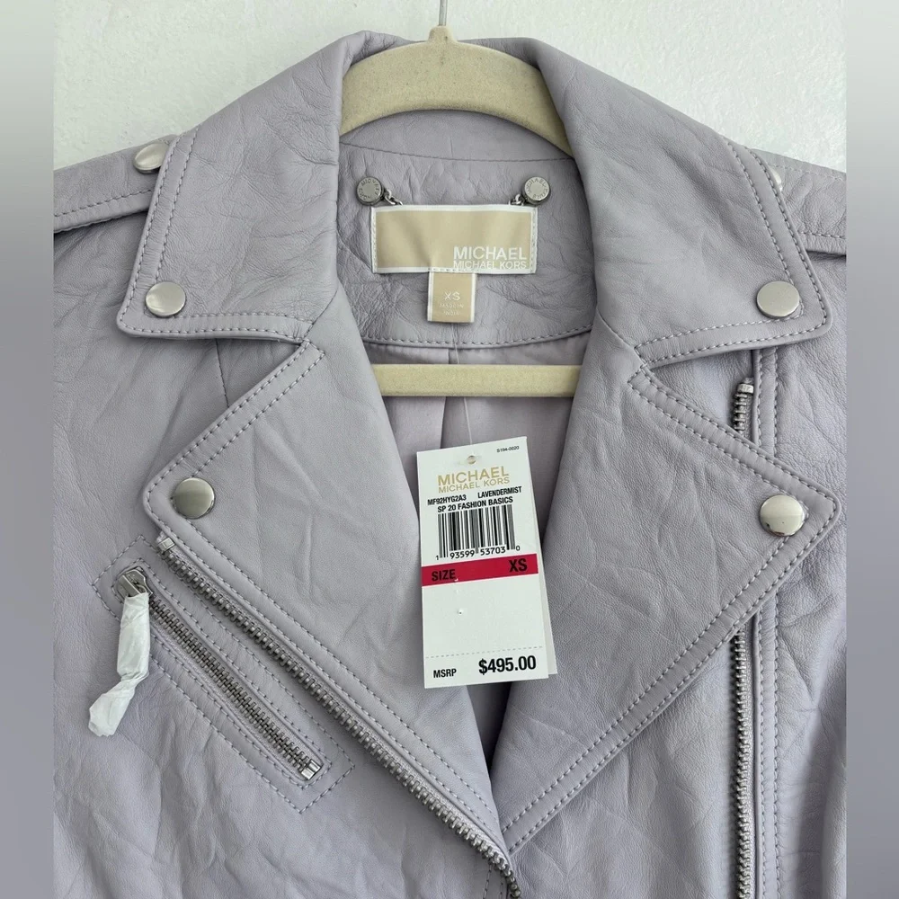 NWT MICHAEL MICHAEL KORS Crinkled Leather Moto Jacket size XS Lavendermist